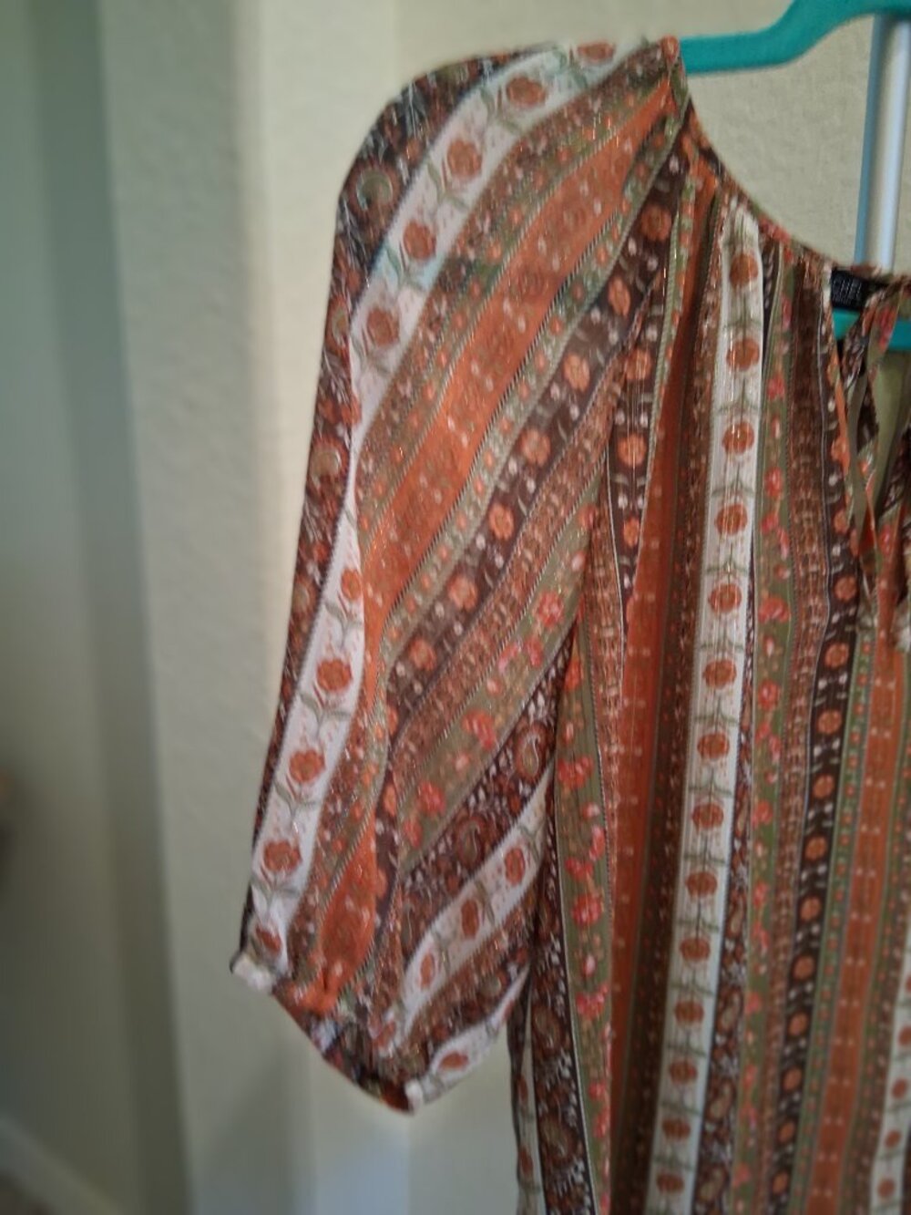 Rachel Zoe Boho Striped Floral Metallic Thread Blouse Size S - Picture 5 of 7